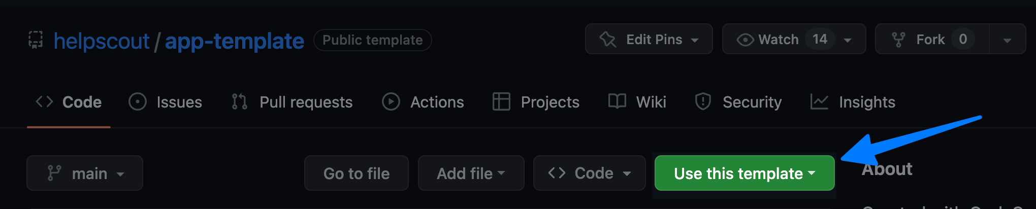 GitHub's Use App Template button